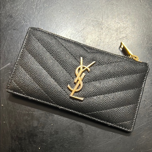 Yves Saint Laurent Black and Gold Quilted Wallet